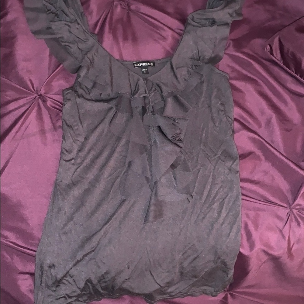 Express gray tank with front ruffle